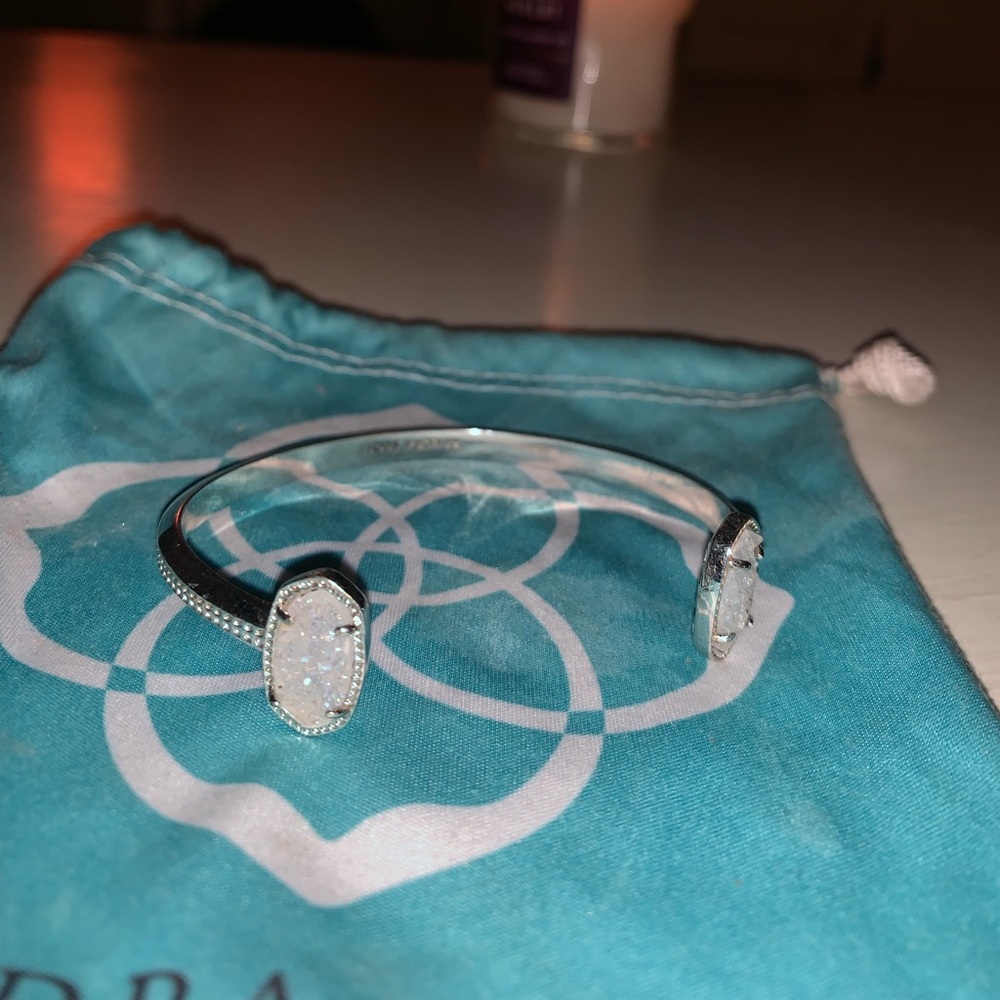 Kendra Scott silver bracelet with white druzy